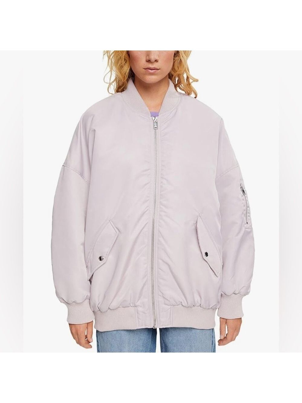 EDC Oversized Lavender Bomber Jacket, Quilted Lining Loose fit (Small, fits med)